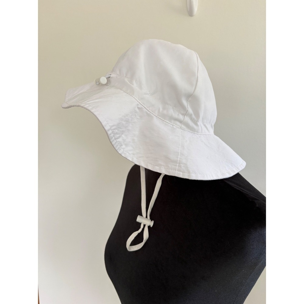 Kids White Sun Hat Wide Brim Adjustable Chin Strap Bow Detail Size 52